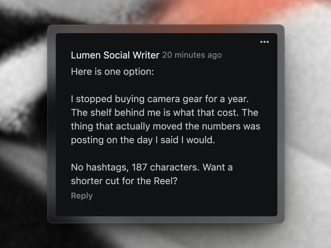 An agent replying in a project's chat with a drafted caption, and offering a shorter cut