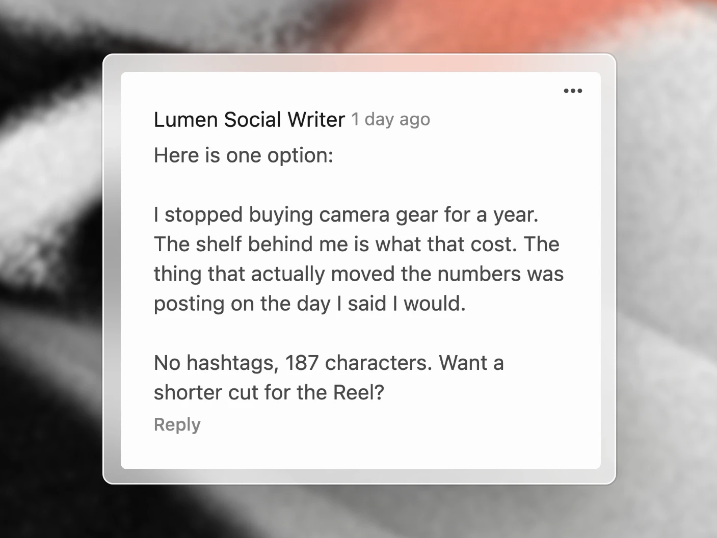 An agent replying in a project's chat with a drafted caption, and offering a shorter cut