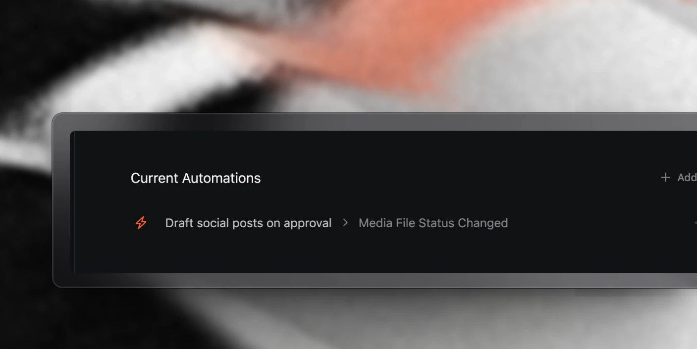 An automation that drafts social posts when a media file status changes