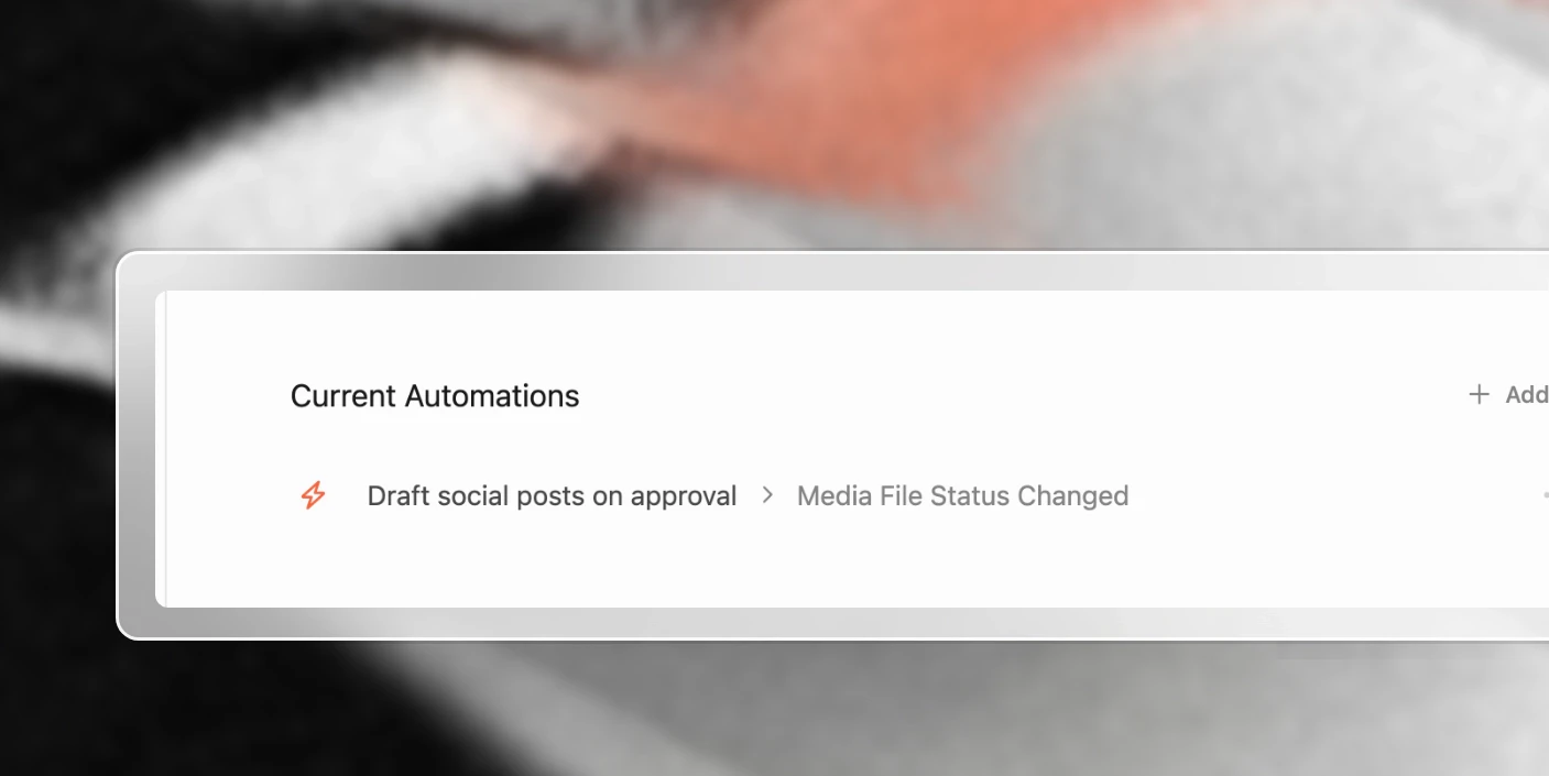 An automation that drafts social posts when a media file status changes
