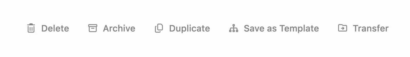 The actions under a project: delete, archive, duplicate, save as template and transfer