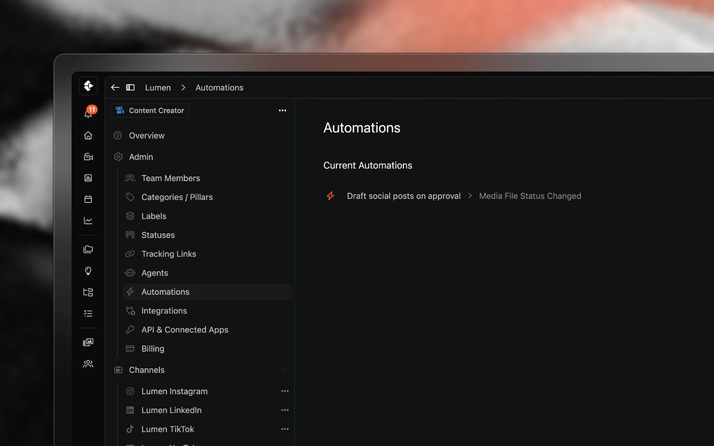 The automations list, each with its trigger and whether it is enabled