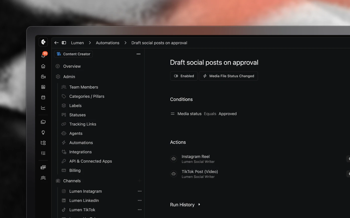 An automation that drafts a post for each platform when a file is approved