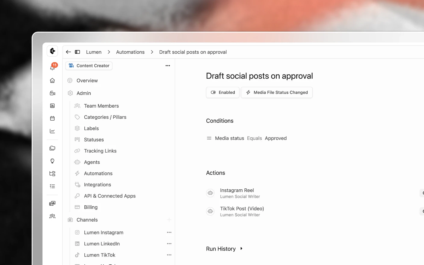 An automation that drafts a post for each platform when a file is approved