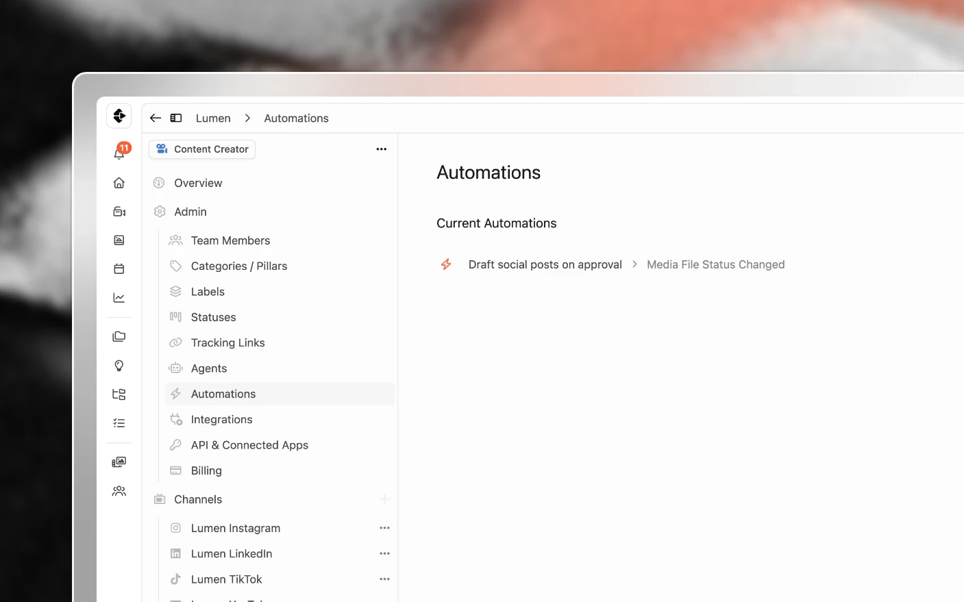The automations list, each with its trigger and whether it is enabled