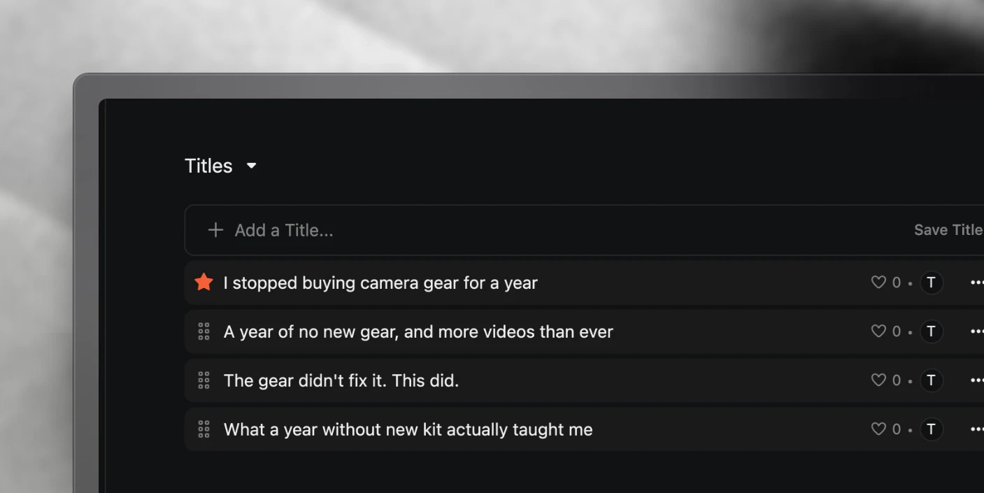 Title options for a video being chosen between, with one marked as the pick