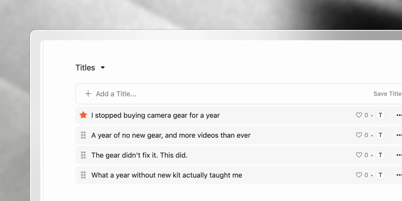 Title options for a video being chosen between, with one marked as the pick