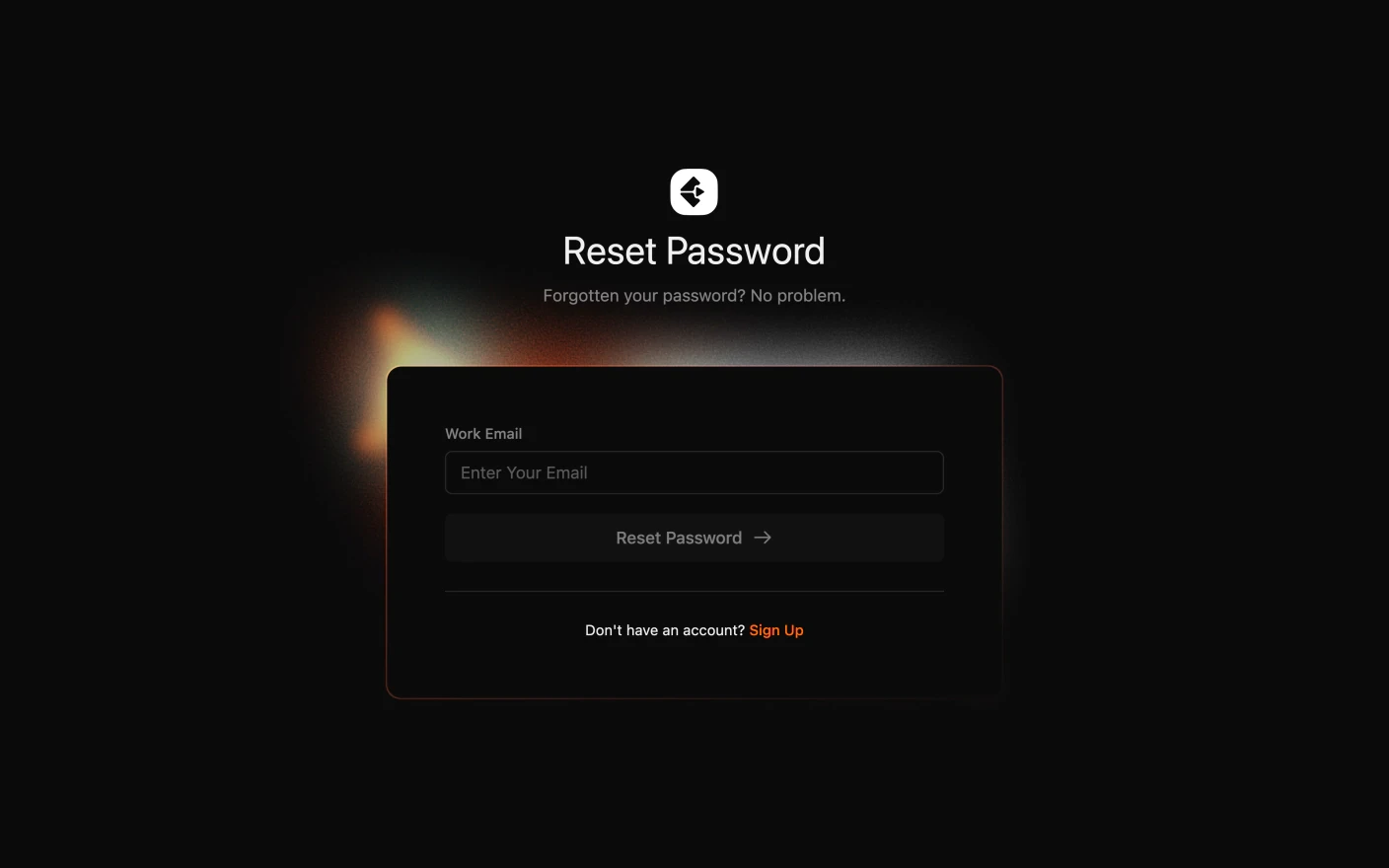 The Reset Password page, asking for a work email