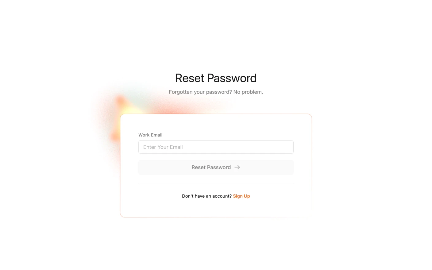 The Reset Password page, asking for a work email