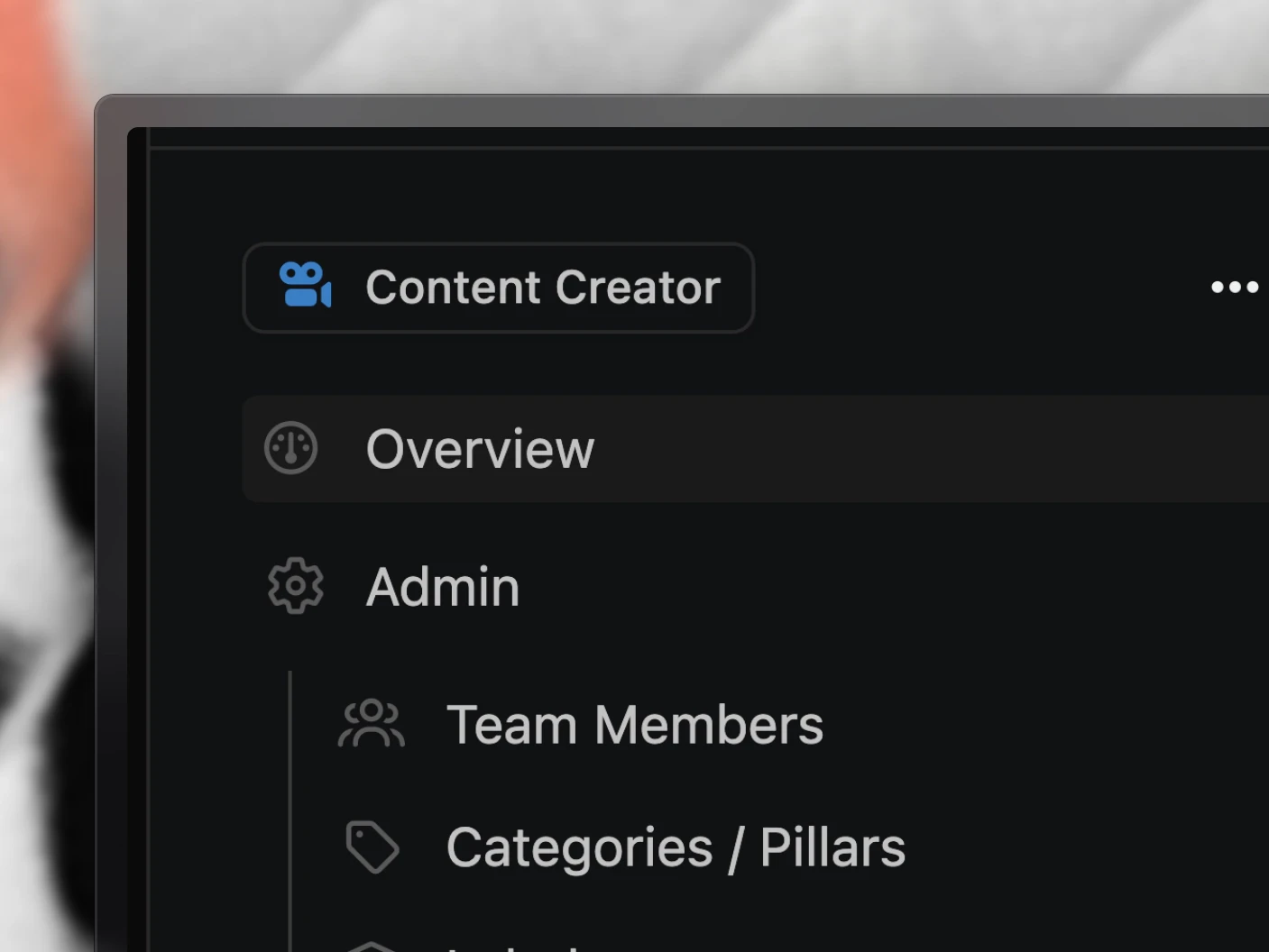 The organization settings menu, with team, labels, statuses, channels, templates and billing