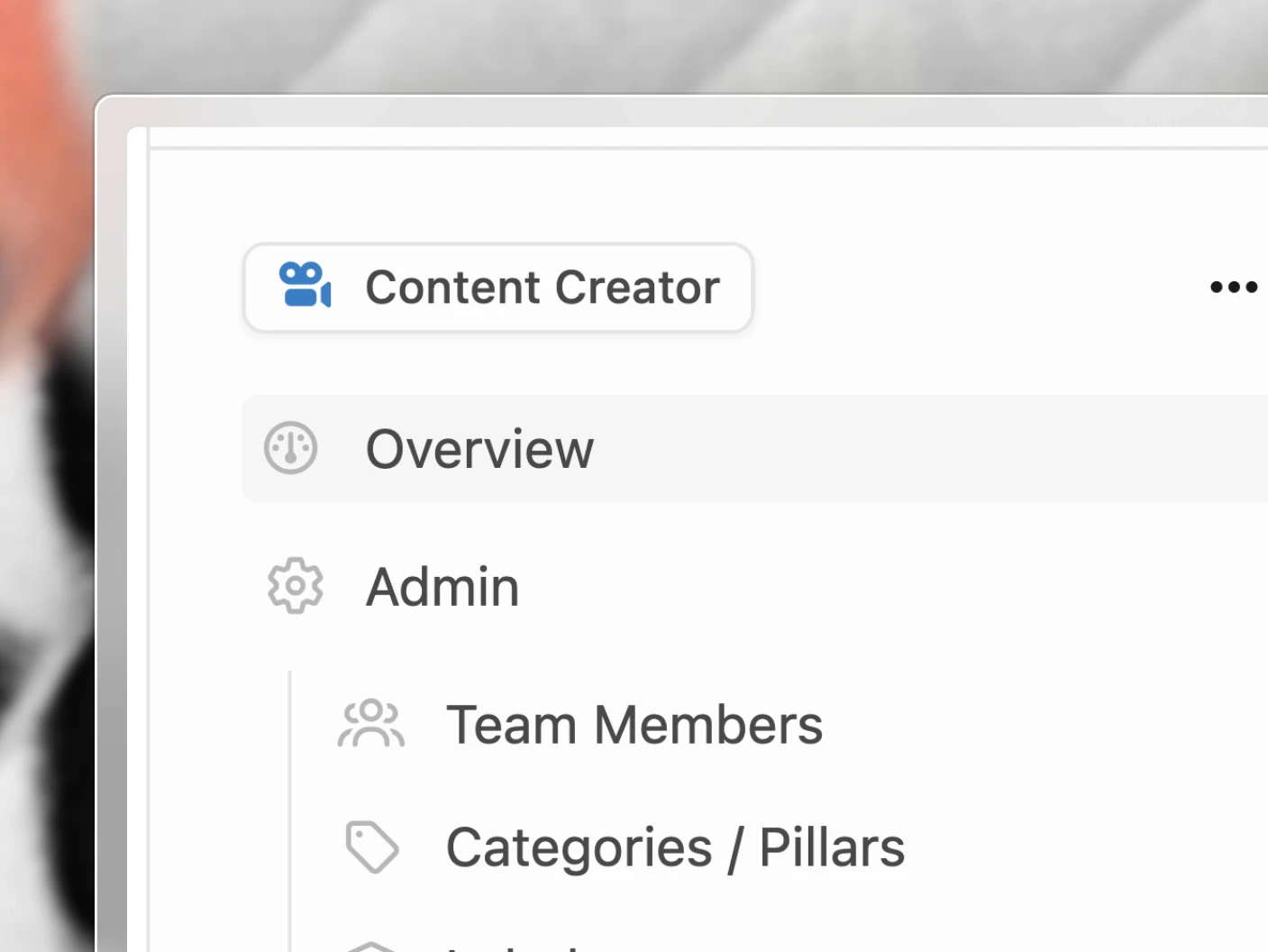 The organization settings menu, with team, labels, statuses, channels, templates and billing