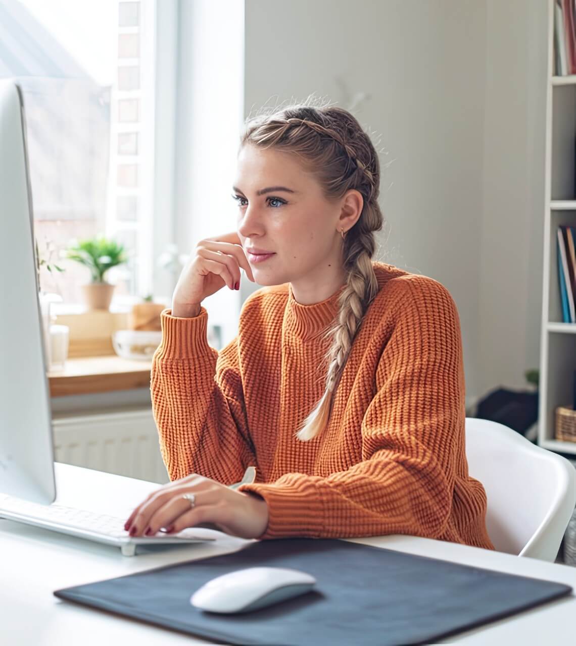 Female content creator looking at monitor