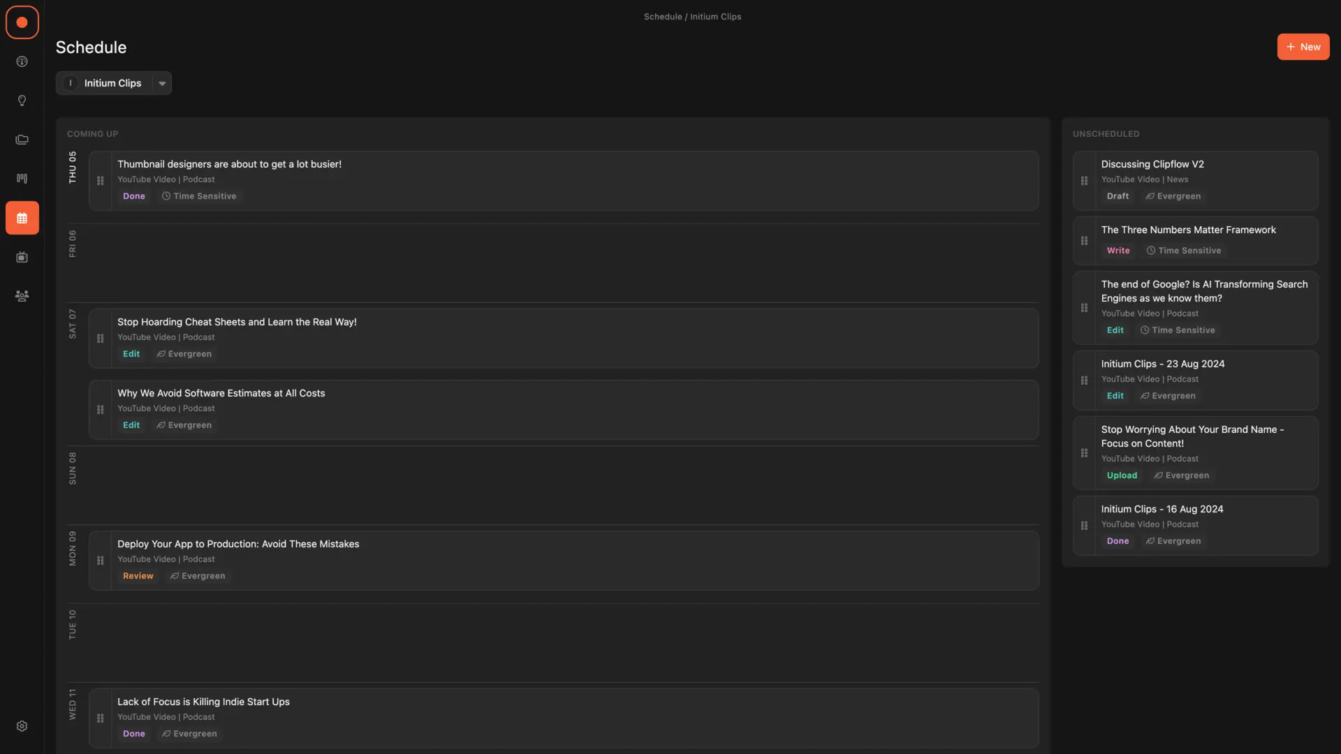 Clipflow Schedule Screen